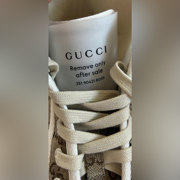 NEW GUCCI GG Monogram Beige Canvas High-Top Sneakers in Men's Size 9 - Picture 11 of 11
